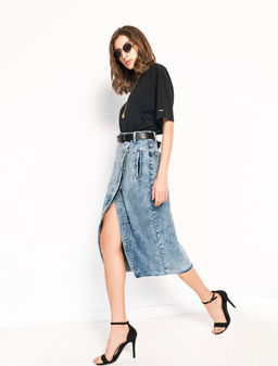 Юбка Vilatte джинсовая на запах синий  фото 7