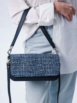 Сумка кожаная багет Deboro 30138 синяя волна