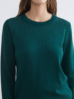 Bisiklet Yaka Ta?l? Kad?n Triko Kazak