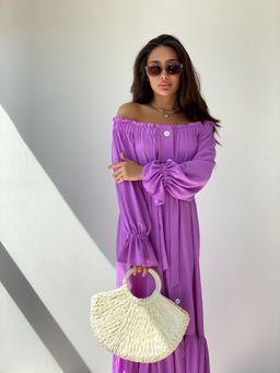 Длинное платье с открытыми плечами сиреневое - Martichelli фото 7