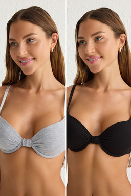 TRENDYOLMILLA Siyah-Gri 2li Paket Pamuklu Ip Ask?l? Kapl? T-Shirt Bra Orme Sutyen THMSS25SU00020