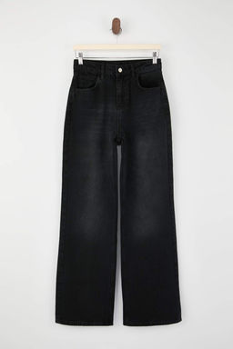 Siyah Yuksek Bel Uzun Boy %100 Pamuk Wide Leg Jeans TWOSS26JE00130