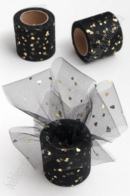 Фатин Сердечки 5,5 см*15 ярд (SF-5808) черный/золото №12