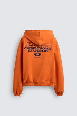 SUDADERA CREMALLERA CAPUCHA TEXTOS CONTRASTE / Naranja - Zara фото 8