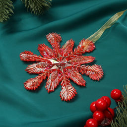 Цена за 2 шт. Ёлочная игрушка Зимнее волшебство. Снежинка ажурная, 1111 см, красный перелив  фото 5