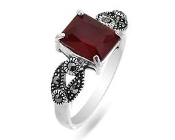 Кольцо из серебра марказит, синт.рубин, SL-AGA146