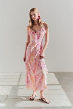 TRENDYOLMILLA Limited Edition Pembe F?rf?rl? Maxi Dokuma Elbise TWOSS25EL00517