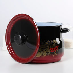 Кастрюля сферическая эмалированная, 5,5 л, индукция, цвет красно-чёрный