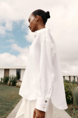 100% LINEN SHIRT WITH CONTRASTING BUTTONS - Zara фото 17