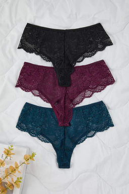 Cok Renkli 3lu Dantel Dantel Detayl? Duz Brazilian Kulot THMAW26KU00027 - Trendyolmilla фото 3