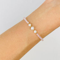 Браслет из Розового кварца и Жемчуга 17,5 см +