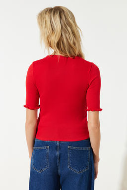 K?rm?z? Fitilli Fitted/Vucuda Oturan Bisiklet Yaka Esnek Orme Bluz TWOSS23BZ00025