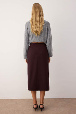 Koyu Kahverengi Aksesuar Detayl? Kruvaze Y?rtmacl? Midi Dokuma Etek TWOAW26ET00080