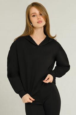 Арт. 1801 Худи женское с капюшоном 42-48 (4 шт) Цвет:черный