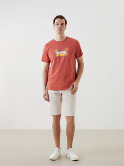 Bisiklet Yaka K?sa Kollu Bask?l? Penye Erkek Ti??rt