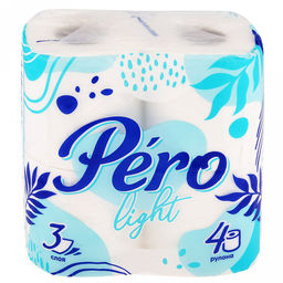 Туалетная бумага 3-х слойная Pero Light, 4 рулона в упаковке, отрывной лист 14х10см, белый с цветным тиснением (Россия)