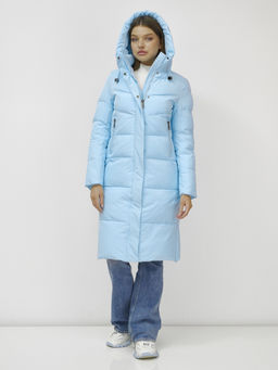 Пальто утепленное стеганное зимнее с капюшоном женское голубого цвета 9636_1Gl - Mtforce фото 6