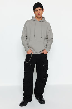 TRENDYOL MAN Premium Gri Oversize/Genis Kesim Ici Polar/S?cak Tutan Kapusonlu Sweatshirt TMNAW24SW00186 - Trendyolmilla фото 12