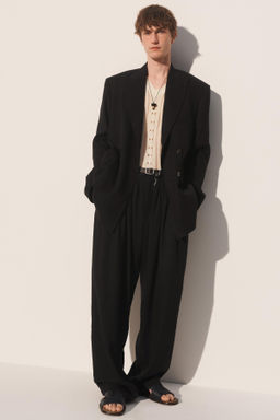 PANTAL?N PLIEGUES TRAJE LINO - LYOCELL / Negro