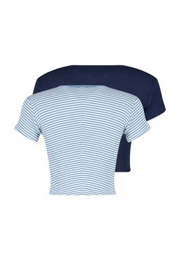 Trendyolmilla Lacivert Cizgili-K?rm?z? Duz 2li Paket Fitted/Vucuda Oturan Crop Fitilli Orme Bluz TWOSS23BZ00388  фото 10