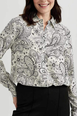 Туника свободного кроя с рубашечным воротником и длинными рукавами - Defacto фото 5