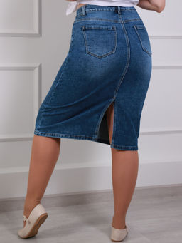 Юбка джинсовая миди прямая для полных - Almond фото 6