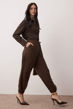 Koyu Kahverengi Yumusak Kumasl? Beli Lastikli Balon/Salvar Pantolon TWOAW26PL00145 - Trendyolmilla фото 2