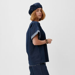 Футболка оверсайз женская MINAKU: Jeans Collection, синяя, размер 46