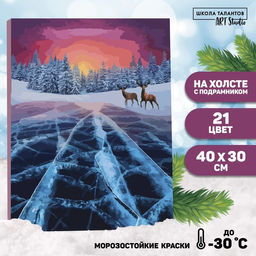 Картина по номерам на новый год на холсте с подрамником Зимняя ночь, 40?30 см