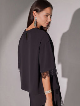 Блузка свободная из креп-шифона с кружевом - Vilatte фото 3