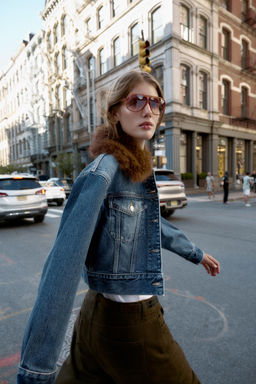 Z1975 FAUX FUR COLLAR SHORT DENIM JACKET - Zara фото 2