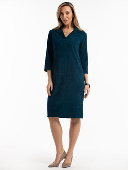 Платье вельветовое с воротником и карманами морская волна - Odis фото 5