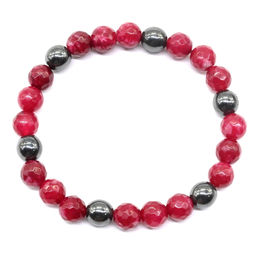 Браслет кальцит с гематитом шарик 8мм на резинке, цвет рубин, 17см