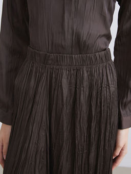 Beli Lastikli Saten Pileli Etek