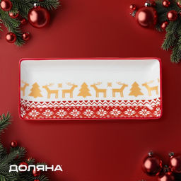 Блюдо новогоднее Доляна «Финский лес», 28×12.3×3.2 см, керамика, белое