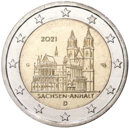 Монета 2 евро 2021 года G Германия Федеральные земли Германии  Саксония-Анхальт (Магдебургский собор)