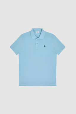 Erkek Slim Fit Polo Yaka Mavi Basic Ti__rt