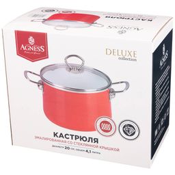 КАСТРЮЛЯ ЭМАЛИР. СО СТЕКЛ. КРЫШКОЙ С ЭФФЕКТОМ МЕТАЛЛИК СЕРИЯDELUXE ЦВ:КРАСНЫЙ 4,1 Л. 20Х13,5 СМ - Agness фото 2