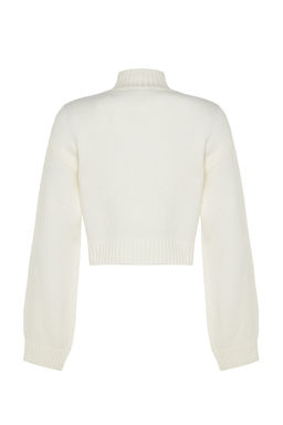 Ekru Crop Yumusak Dokulu Dik Yaka Triko Kazak TWOAW24KZ00320 - Trendyolmilla фото 8