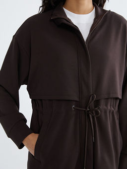 Dik Yaka Oversize Kad?n Fermuarl? Sweatshirt