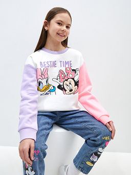 Bisiklet Yaka Minnie Mouse Bask?l? Uzun Kollu K?z ?ocuk Sweatshirt