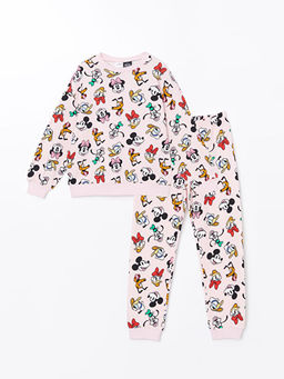Bisiklet Yaka Mickey Mouse Bask?l? K?z ?ocuk Pijama Tak?m?