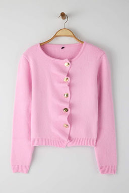 Pembe Buzgu Kapama Detayl? Metal Dugmeli Triko H?rka TWOAW26HI00110 - Trendyolmilla фото 6