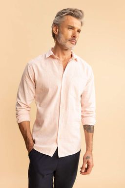 Рубашка обычного кроя с длинными рукавами из смесового льна - Defacto фото 3