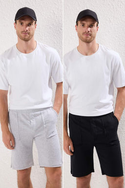 TRENDYOL MAN Gri Melanj-Siyah 2li Paket Regular/Normal Kesim Dikis Detayl? Kal?n Sort TMNSS25SR00053