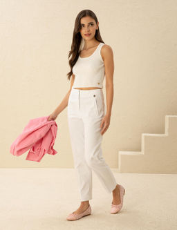 Beyaz Crop Top Triko Bluz