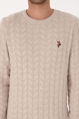 Erkek Slim Fit Bisiklet Yaka Desenli Ta_ Melanj Kazak