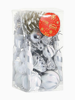 Ёлочные игрушки набор 26 шт. Праздничный хоровод 4 см, серебро - Зимнее волшебство фото 11