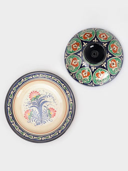 Блинница узбекская Риштанская Керамика «Цветы», d=32 см, керамика, синяя