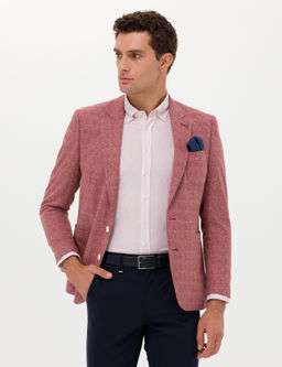 Bordo Slim Fit Y_n Keten Kar___ml_ Ceket